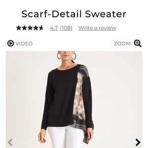 Chico’s Black Pullover Scarf Side Detail Sweater - Medium (Chico’s 1) NWT